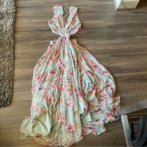 Astr Floral Maxi Dress in Pink and Cream